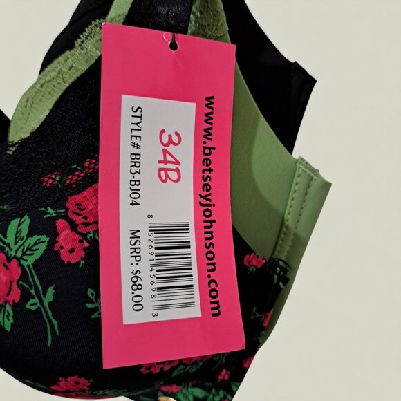 Betsy Johnson 3 Pack Bra Set 34 B — Floral, Olive, Black NWT - Picture 5 of 8